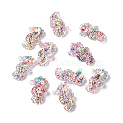 Transparent Resin Cabochons, Sea Horse with Sequins, Colorful, 25x16x6.5mm(X-RESI-I039-09)