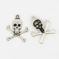 Tibetan Style Alloy Pendants, Cadmium Free & Lead Free, Pirate Style Skull, Antique Silver, 24x21x4mm, Hole: 2mm(LF10441Y-NF)