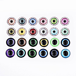 Glass Cabochons, Half Round with Eyeball Pattern, Mixed Color, 25x7.5mm, 24pcs/set(GGLA-S036-16)
