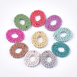 Resin Pendants, Imitation Woven Rattan Pattern, Oval, Mixed Color, 26x22x3.5mm, Hole: 1.8mm(X-RESI-S364-35)