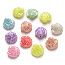 Opaque Acrylic Beads, AB Color Plated, Scallop Shell, Mixed Color, 14x14x6.5mm, Hole: 1.8mm, about 1400pcs/500g(SACR-R250-11)