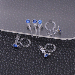 Plastic Clip-on Earring Findings, with Rhinestone, Cornflower Blue, 11x9x3.5mm, Hole: 0.5mm(X-KY-P007-M14)