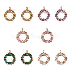 Jewelry 10Pcs 5 Colors Brass Micro Pave Cubic Zirconia Charms, Light Gold, Ring, Mixed Color, 9~13x7~10x2mm, Hole: 1mm, 2pcs/color(KK-PJ0001-23)