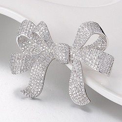 Bowknot Brass Micro Pave Cubic Zirconia Pendants, Stainless Steel Color, 39x50x11mm, Hole: 1x2mm(ZIRC-O017-06)