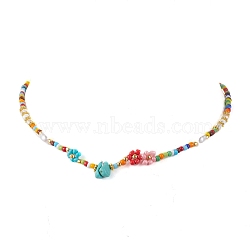 Flower Imitation Pearl Glass Seed & Acrylic Beaded Necklaces, Colorful, 14.57 inch(37cm)(NJEW-JN04676)