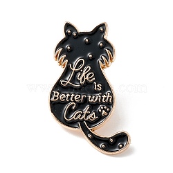 Word Life is Better with Cat Enamel Pin, Animal Alloy Brooch for Backpack Clothes, Golden, Black, 32.5x20.5x1.5mm(ENAM-B046-28)