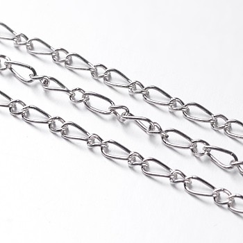 Nickel Free Iron Handmade Chains Figaro Chains Mother-Son Chains, Unwelded, Platinum Color, with Spool, Mother Link: 3x6mm, Son Link: 2.5x3mm, 0.6mm thick, about 328.08 Feet(100m)/roll