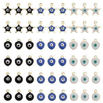 54Pcs 9 Style 304 Stainless Steel Evil Eye Enamel Charms, Heart & Flat Round & Star Charm, Mixed Color, 7.5~9x6~8x2~3mm, Hole: 1mm, 6pcs/style