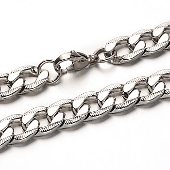 304 Stainless Steel Curb Chain Necklaces, with Lobster Clasps, Stainless Steel Color, 23.6 inch(60cm)