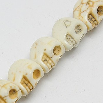 Synthetic Turquoise Beads Strands, Dyed, Skull, Beige, 12x10x11mm, Hole: 1mm, about 506pcs/1000g