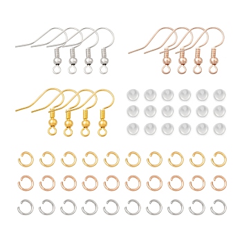 DIY Earrings Making Finding Kit, Including Brass Earring Hooks, 304 Stainless Steel Jump Rings and Plastic Ear Nuts, Mixed Color, Earring Hooks: 90pcs/set