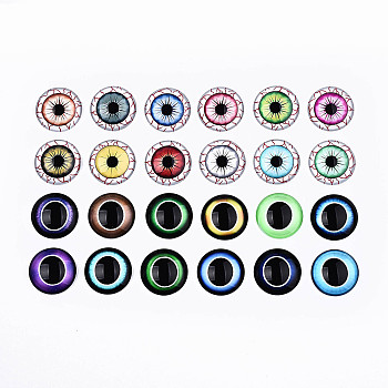 Glass Cabochons, Half Round with Eyeball Pattern, Mixed Color, 25x7.5mm, 24pcs/set