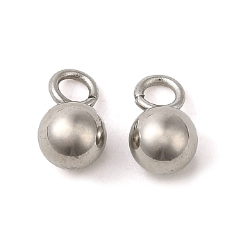 304 Stainless Steel Charms, Ball Charm, Stainless Steel Color, 7x4mm, Hole: 2mm