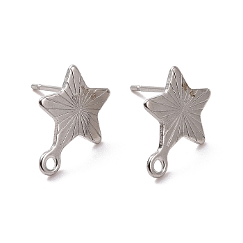 201 Stainless Steel Stud Earring Findings, with Horizontal Loop and 316 Stainless Steel Pin, Star, Stainless Steel Color, 13x10mm, Hole: 1.4mm, Pin: 0.7mm