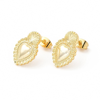 Brass Heart Stud Earrings for Women, Cadmium Free & Lead Free, Real 18K Gold Plated, 16.5x11mm, Pin: 0.8mm
