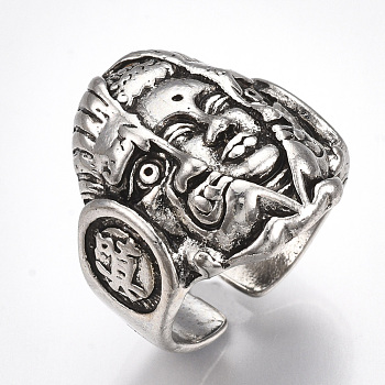 Alloy Cuff Finger Rings, Wide Band Rings, Buddha, Antique Silver, US Size 9 3/4(19.5mm)