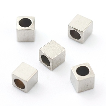 304 Stainless Steel Beads, Cube, Stainless Steel Color, 3x3x2mm, Hole: 2mm