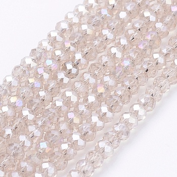 Electroplate Glass Beads Strands, AB Color Plated, Faceted, Rondelle, Antique White, 2.5x2mm, Hole: 0.8mm, about 168~170pcs/strand, 16.9 inch