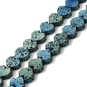 Electroplated Natural Lava Rock Beads Strands, Heart, Green Plated, 8x8.5x3mm, Hole: 1mm, about 60pcs/strand, 16.54''(42cm)