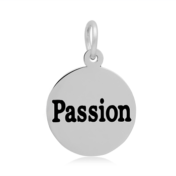 316 Stainless Steel Enamel Pendants, Flat Round with Word Passion, Stainless Steel Color, 19x16x1.5mm, Hole: 5mm