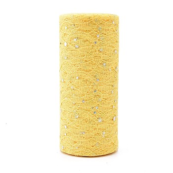 Glitter Sequin Deco Mesh Ribbons, Tulle Fabric, for Wedding Party Decoration, Skirts Decoration Making, Yellow, 6 inch(150mm), 10yards/roll