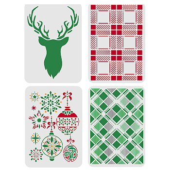 PET Hollow out Drawing Painting Stencils Sets for Kids Teen Boys Girls, for DIY Scrapbooking, School Projects, Christmas Themed Pattern, 29.7x21cm, 4 sheets/set