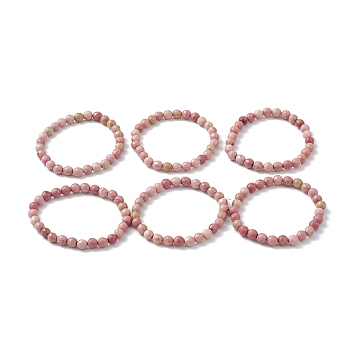 Natural Rhodonite Round Beaded Stretch Bracelet for Women, Inner Diameter: 1-7/8 inch(4.8cm), Beads: 7mm