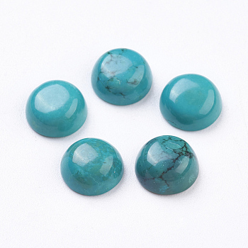 Natural Howlite Cabochons, Half Round, Dyed, Turquoise, 8x4mm