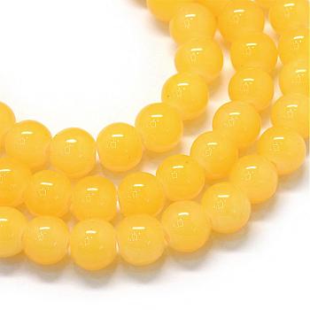 Baking Painted Imitation Jade Glass Round Bead Strands, Gold, 10~10.5mm, Hole: 1.5mm, about 80~85pcs/strand, 31.4 inch