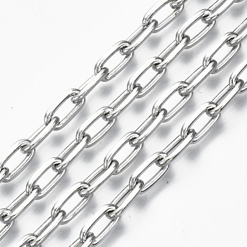 Unwelded Iron Paperclip Chains, Drawn Elongated Cable Chains, with Spool, Platinum, 9.2x4.5x1.3mm, about 32.8 Feet(10m)/roll