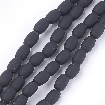 Spray Painted Non-magnetic Synthetic Hematite Beads Strands, Oval, Black, 7.5x5mm, Hole: 1.5mm, about 53~54pcs/strand, 15.7 inch