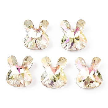 K9 Glass Rhinestone Cabochons, Pointed Back & Back Plated, Faceted, Rabbit, Jonquil, 12x10x5.5mm
