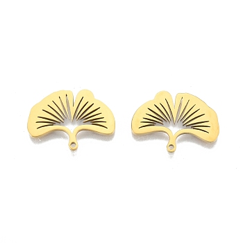 Ion Plating(IP) 201 Stainless Steel Pendants, Ginkgo Leaf, Real 18K Gold Plated, 18x25x1.5mm, Hole: 1.4mm