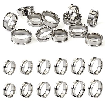 12Pcs 6 Size 201 Stainless Steel Grooved Finger Ring Settings, Ring Core Blank, for Inlay Ring Jewelry Making, Stainless Steel Color, Inner Diameter: 17.3~22mm, 2Pcs/size