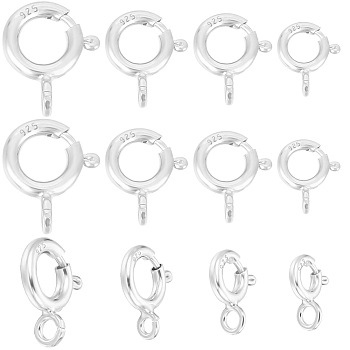 12Pcs 4 Styles 925 Sterling Silver Spring Ring Clasps, Ring, with 925 Stamp, Silver, 7~11.5x6~9.5x1~2mm, Hole: 1.5~2mm, 3pcs/style