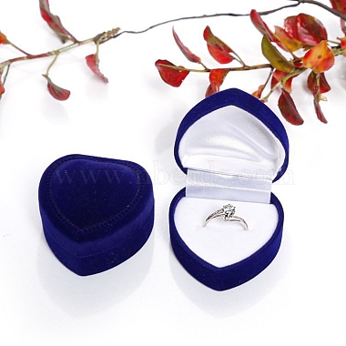 Blue Heart Velvet Ring Box