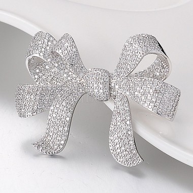 Stainless Steel Color Bowknot Brass+Cubic Zirconia Pendants