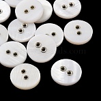 Natural Shell Buttons, 2-Hole Alloy Eyelet Flat Round Buttons, White, 12.5x2mm, Hole: 1.1mm(SH-CBAC226-01)