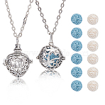 DIY Diffuser Necklace Making Kits, including Brass Pendant Necklaces and Natural Lava Rock Beads, Platinum, 13mm(DIY-FH0007-95)