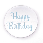 Birthday Theme Acrylic Ornaments, Round with Word HAPPY BIRTHDAY, for Cake Decoration, White, 50x1.5mm(MACR-WH0006-01A)