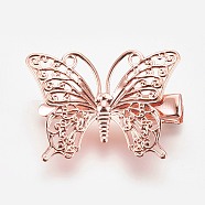 Rack Plating Hair Accessories Iron Alligator Hair Clip Findings, with Brass Filigree Cabochon Bezel Settings, Butterfly, Rose Gold, 34x26x9.5mm(X-MAK-WH0002-03RG)