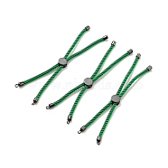 Half Finished Twisted Milan Rope Slider Bracelets, with Rack Plating Brass Cord Ends & Open Loop, Cadmium Free & Lead Free, for Connector Charm Bracelet Making, Gunmetal, Green, 222~230x3mm(FIND-G032-01B-08)