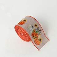 10M Thanksgiving Day Theme Wired Linen Ribbon, Pumpkin & Sunflower Pattern, Rosy Brown, 2-1/2 inch(63mm), about 10.94 Yards(10m)/Roll(OCOR-G013-02D)