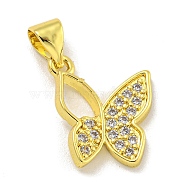 Rack Plating Brass Micro Pave Cubic Zirconia Pendants, Long-Lasting Plated, Butterfly, Real 18K Gold Plated, 14.5x12.5x2.5mm,  hole: 4x3mm(KK-C074-02G-01)