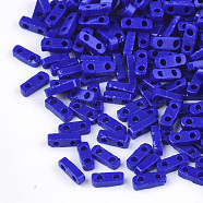 2-Hole Opaque Glass Seed Beads, Rectangle, Blue, 4.5~5x2x1~1.5mm, Hole: 0.5~0.8mm(SEED-S023-21A-07)