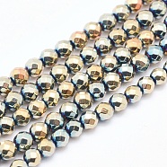 Electroplate Non-magnetic Synthetic Hematite Beads Strands, Faceted, Round, Rainbow Plated, 6mm, Hole: 1mm, about 73pcs/strand, 15.7 inch(40cm)(G-L486-D-19)