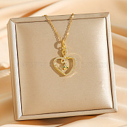 Brass Micro Pave Clear Cubic Zirconia Heart Snake Pendants Necklaces, 304 Stainless Steel Cable Chain Necklaces, Real 18K Gold Plated, 15.83 inch(40.2cm)(NJEW-K280-04G)