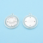 Rack Plating Brass Micro Pave Clear Cubic Zirconia Pendants, Flat Round with Sun, Silver, 16.5x14x1.5mm, Hole: 1.2mm(KK-C006-10S)