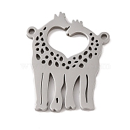 201 Stainless Steel Pendants, Giraffe with Heart Charm, Stainless Steel Color, 25.5x20x1.5mm, Hole: 1mm(STAS-A094-19P)