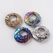 Electroplated Natural Dragon Bone Stone Pendants, Flat Round, Mixed Color, 47~50x11~12mm, Hole: 18~20mm(G-I177-20)